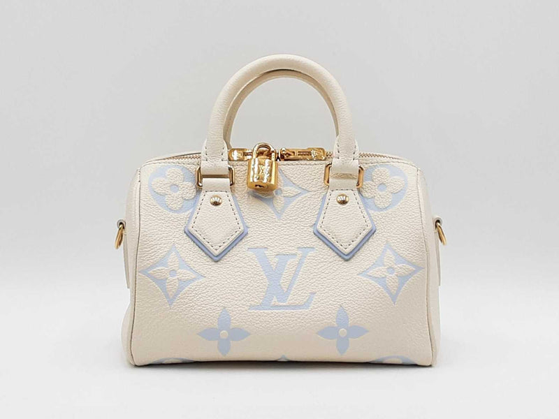 Louis Vuitton Speedy 20 In Latte & Candy Blue Giant Monogram Empreinte Leather