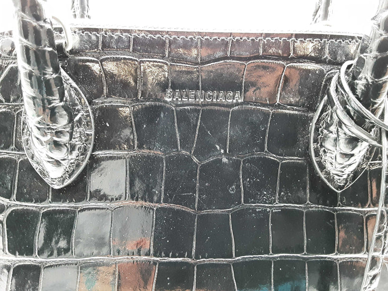 Balenciaga Ville Logo Black Croc Embossed Shoulder Bag Do0424ixzde