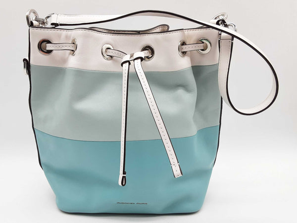 Michael Kors Dottie Blue Teal White Leather Bucket Bag Do1124rxde