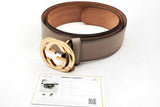 Gucci Grey Leather Belt With Interlocking G Gold Tone Buckle Eb0225crsa