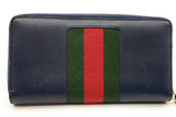 Gucci Sylvie Zip Around Blue Leather Wallet Eb0726oxzde