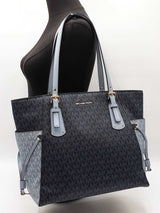 Michael Kors Voyager Tote Bag In Admiral Blue Mk Logo Coated Canvas Fw0526wzdu