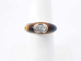 Tiger's Eye & Diamond Inlay Ring In 10k Yellow Gold 4.6g Size 6.5 Fw0426lexdu