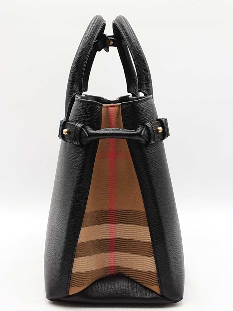 Burberry Black Leather House Check Banner Tote Bag Eb1025prxdu