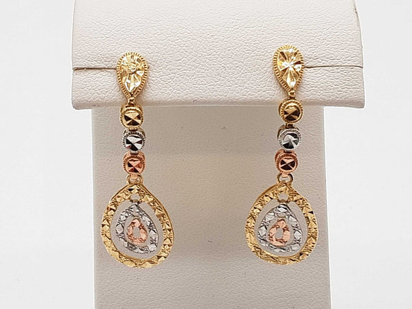 14k Tricolor Gold 2.5g Dangle Stud Earrings Do0725exde