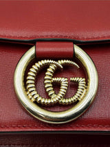 Gucci Torchon Ring Small Shoulder Bag In Cherry Red Grained Leather Fw1125rxzsa