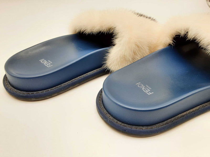 Fendi Logo Minky Blue Rubber Slides Size Eu 39 Do1124wxzde