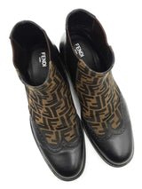 Fendi Stivaleto Boots In Black Leather & Ff Zucca Monogram Canvas Size 10 Fw0726crdu