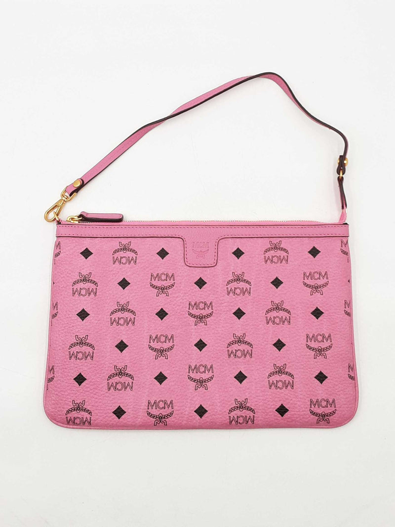 Mcm Stark Wristlet Pouch In Pink Visetos Coated Canvas Fw0525lrzdu