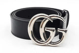 Gucci Mamaront Black Leather Belt With Silver Tone Gg Buckle Size 85 Eb0126lrxdu