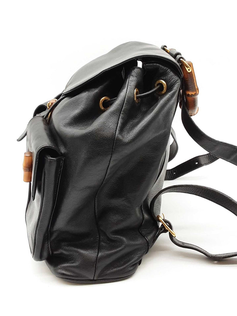 Gucci Preloved Leather Bamboo Backpack Unisex - Black