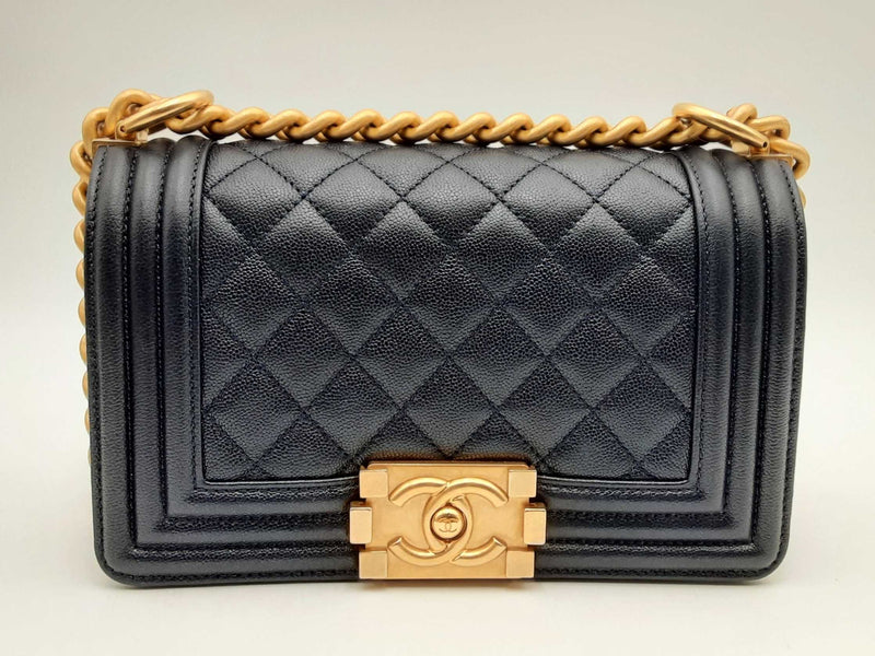 Chanel Caviar Leather Small Boy Bag In Navy Blue Fw1124orxzsa