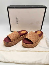 Gucci 573018 Angelina Beige Red Gg Canvas Platform Slides Size 39 Do0924lrxde