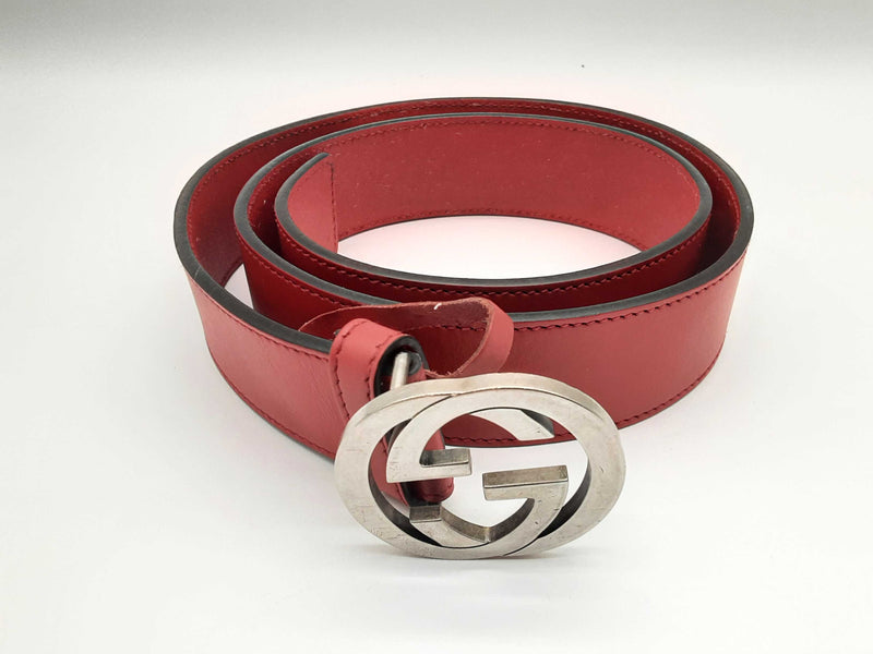 Gucci 546389 Rosso Red Leather Interlocking Gg Buckle Belt Size 34 Do0624oxzde