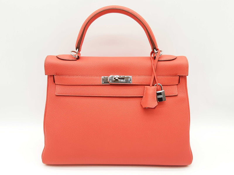 Hermes Kelly 32 Rouge Pivoine Red Orange Togo Palladium Handbag Do0325eexzde