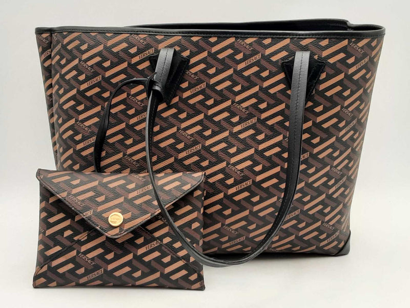 Versace La Greca Medusa Music Signature Shopper Tote Brown Aa0525wxzsa