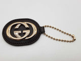 Gucci Gg Brown Leather Bag Charm Key Ring Do1224crde