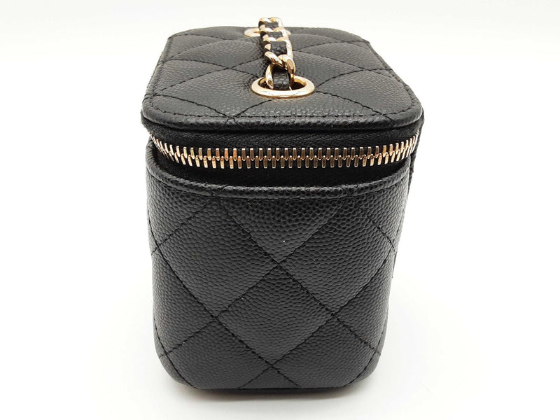 Chanel Mini Vanity Black Caviar Leather Chain Crossbody Case Do0825lrxzde