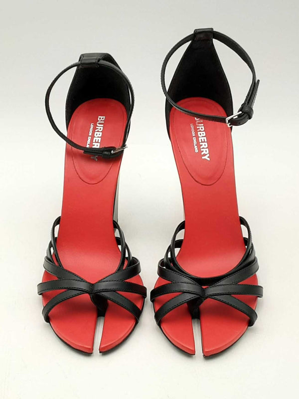 Burberry Black & Red Leather Hove Ankle Strap Heels Size 38 Eb0624crsa