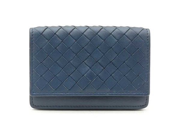 Bottega Veneta Intrecciato Card Wallet In Navy Blue Leather Fw1025ozxdu