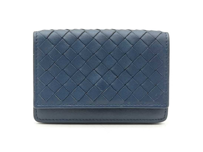Bottega Veneta Intrecciato Card Wallet In Navy Blue Leather Fw1025ozxdu