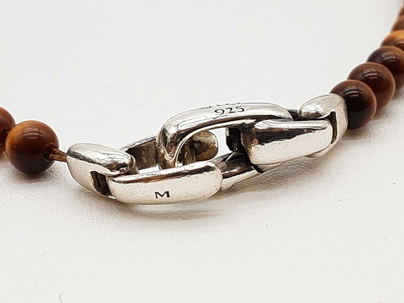 David Yurman 0.925 Silver Cross Tiger's Eye Beaded Bracelet 7.5 In Do1125lxzde