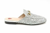 Gucci Horsebit Silver Glitter Mules Size 37 Eb0926lxzsa