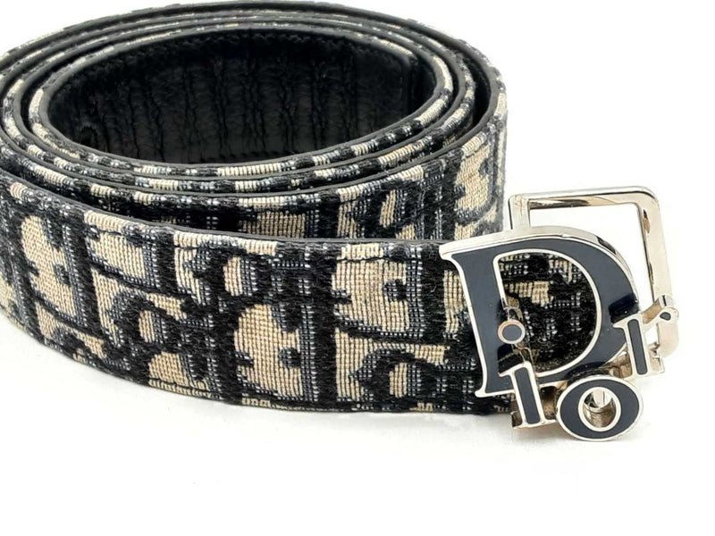 Christian Dior Reversible Oblique Jacquard & Blue Leather Belt Eb0225lcrsa