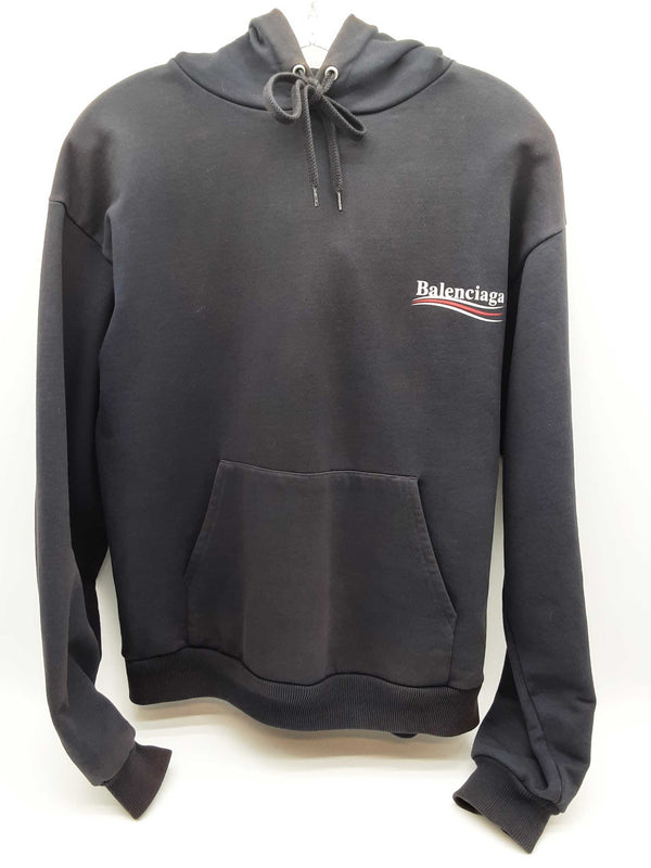 Balenciaga Campaign Logo Navy Blue Cotton Pullover Hoodie Size Xs Do0325oxzde