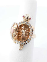 3 Legged Mama And Baby Turtle Locket Ring In 14k Tri-color Gold 8.8 Grams Size 6.5 Fw0726rzxdu
