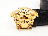 Versace La Medusa Croc-embossed Black Leather Belt & Gold-tone Buckle Fwlxzsa