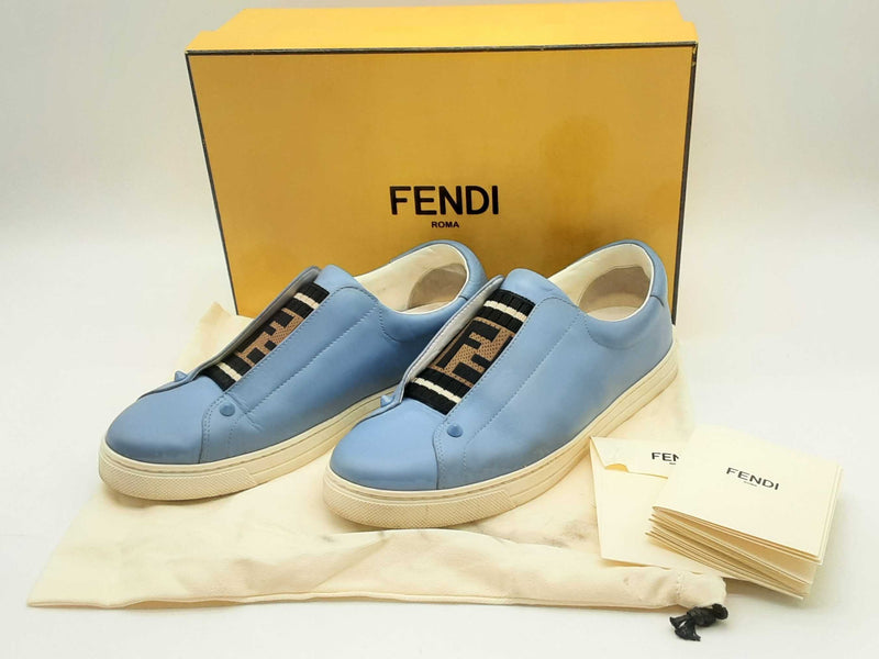 Fendi 8e6852 Vitello Rockoclick Blue Leather Slip Ons Size Eu 39 Do1124lxzde