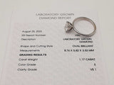 1.17 Carat Oval Brilliant Lab Grown Diamond 14k White Gold 2.1g Ring Size 6.5