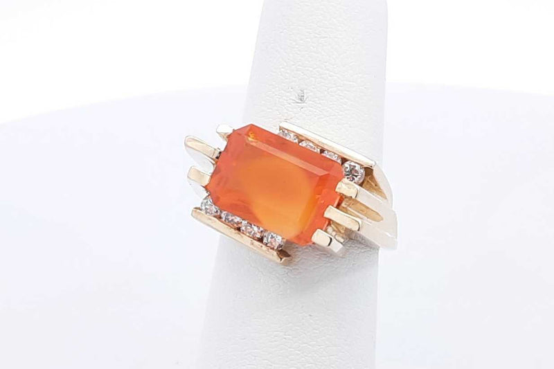 Orange Gemstone & Diamond Ring In 14k Yellow Gold 10.6 Grams Size 6 Eb1224oexsa