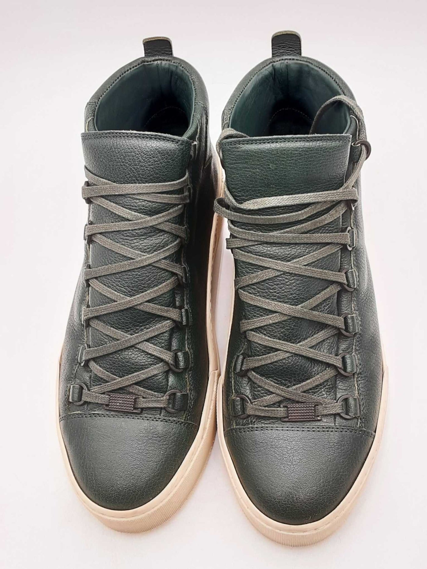 Balenciaga Arena High Top Cark Green Leather Sneakers Size 43