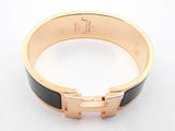 Hermès Clic Clac H Rose Gold-tone & Black Enamel Bracelet 7 Inch Fw1026lordu