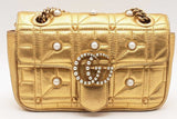 Gucci Gold Metallic Leather Mini Pearly Gg Marmont Shoulder Bag Eb0226wxzsa