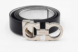 Ferragamo Black Leather Reversible Belt With Silver Tone Buckle Eb0126rxdu