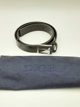 Christian Dior Dior Homme Black Leather Belt With Silver Tone Buckle Eb0724exdu