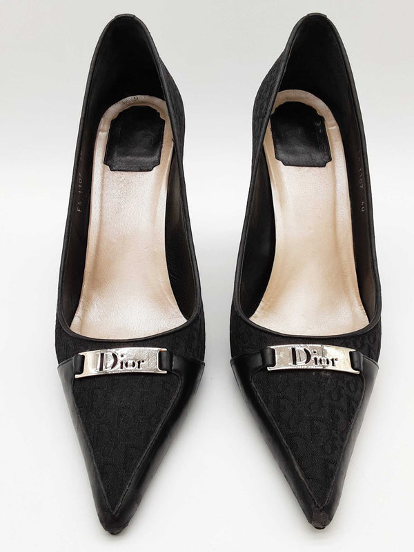 Christian Dior Black Logo Canvas Leather Heels Size Eu 40 Do0525lrxde