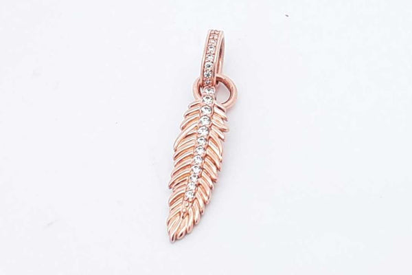 Pandora 14k Rose Gold Plated Sparkling Feather Dangle Charm 1.4 Grams Eb1024lxdu