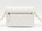Chanel Mini Wallet On "Maxi Pearls" Chain In White Leather Fw1225srxdu