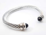 David Yurman Cable Classic 7mm Cuff Bracelet In Onyx, Diamonds, & Sterling Silver 42.6 Grams 7 Inch Fw0726orzdu