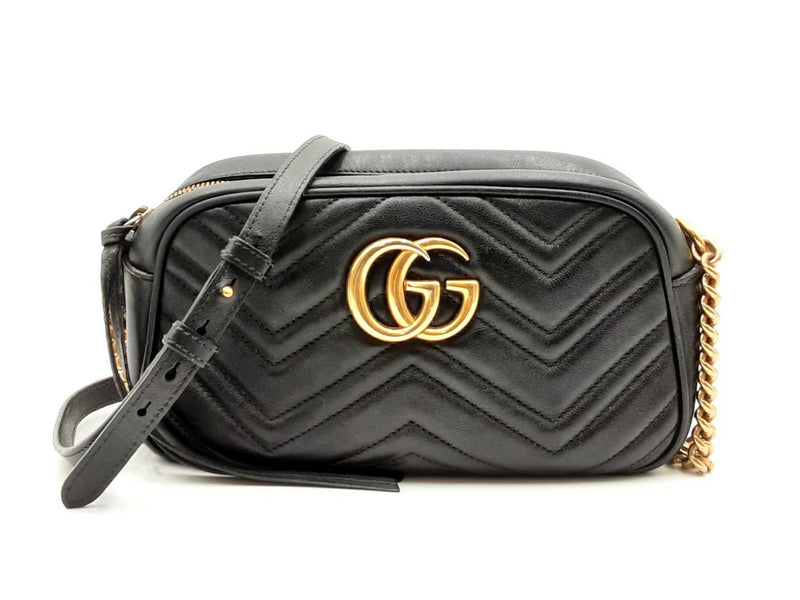 Gucci Gg Marmont Small Shoulder Bag In Black Matelassé Chevron Leather Fw0225ozxdu