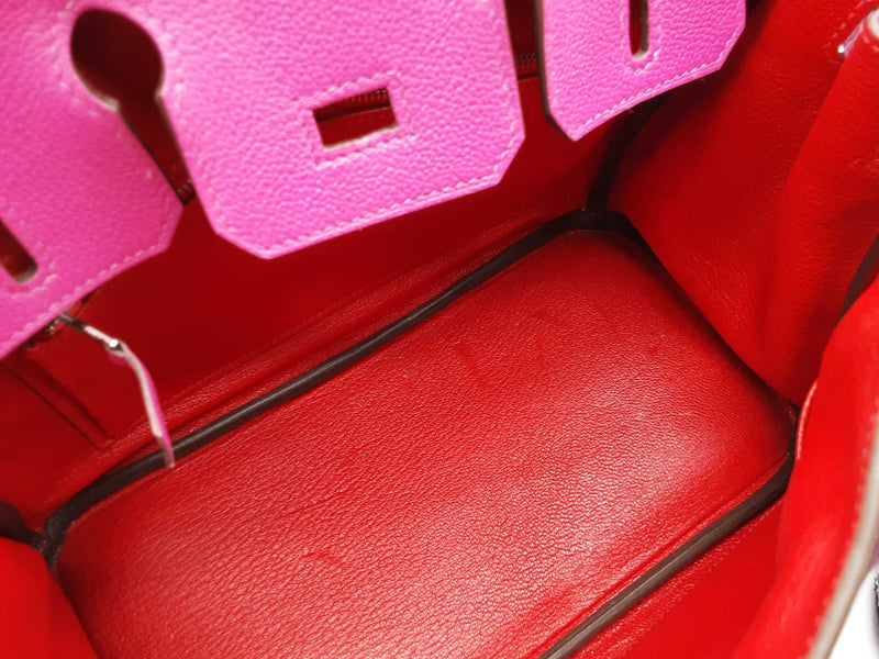 Hermes Birkin 25 Pink Chevre Mysore Red Interior Palladium Handbag Do0925lirxzde