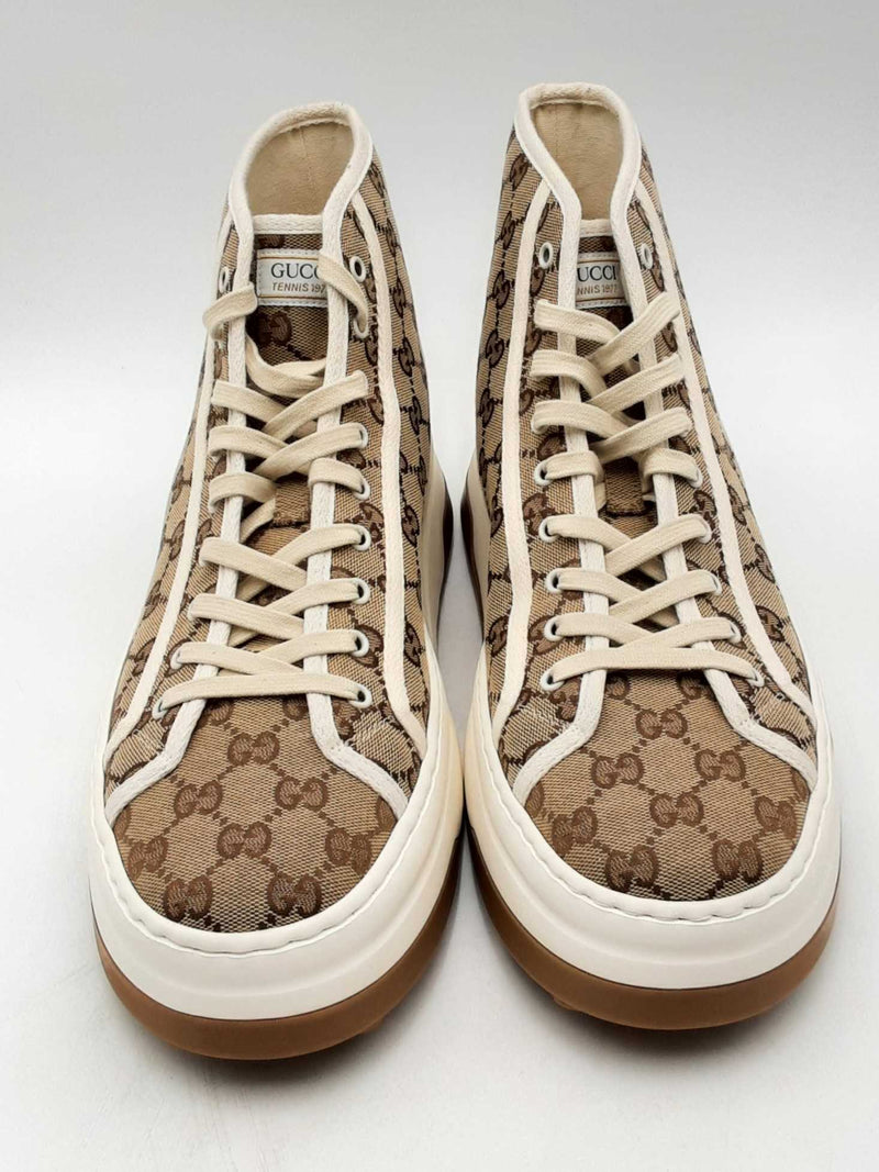 Gucci Tennis 1977 Gg Monogram Canvas High Tops Sneakers Size 13 Eb0924oxzsa