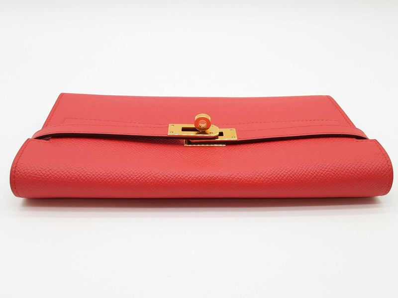 Hermes Kelly 20 Rouge Pivoine Red Epsom Gold Hardware Wallet Do0924oxzxde