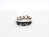 Gucci Chain Logo Ring In Sterling Silver & Black Enamel 8.4 Grams Size 22 / Us 10 Fw0626cxdu