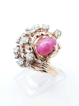 1.22 Cttw Diamond & Star Ruby Cocktail Ring In 14k Yellow Gold 9.5 Grams Size 4 Fw0326loxzdu