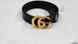 Gucci Black Leather Belt With Gold Tone Gg Buckle Size 95/38 Eb1225oxzdu